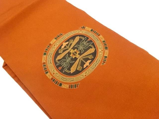 縮緬地丸に抽象模様刺繍名古屋帯